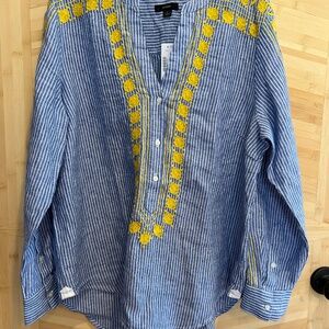 NWT J. Crew 100% linen floral embroidered tunic in Size Large.
